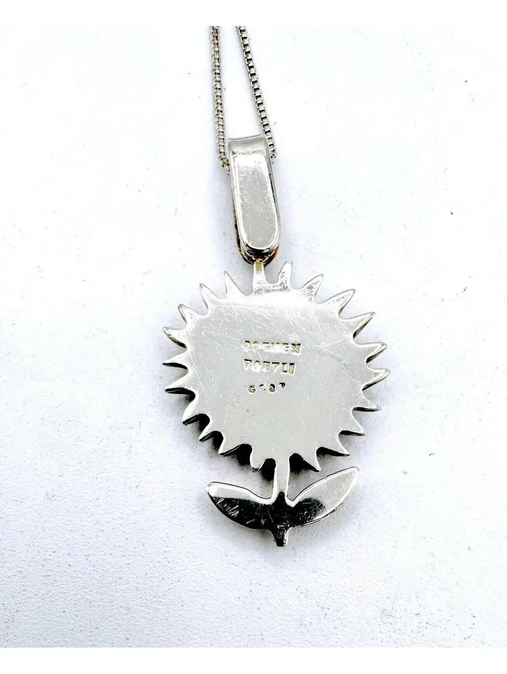 Sterling silver box chain with two tone Taztel sunflower plant pendant necklace - Picture 5 of 7